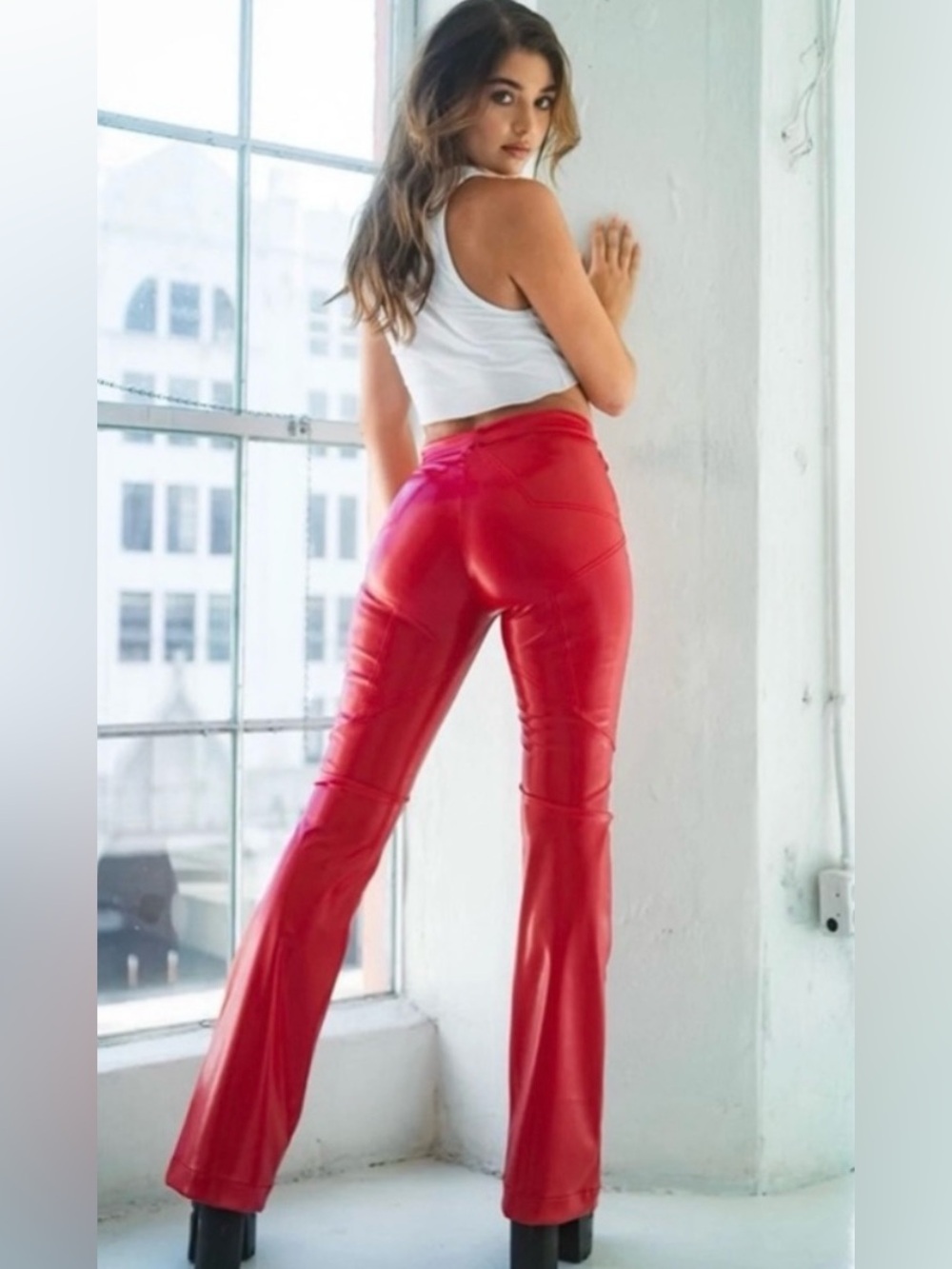 NEW Revice Denim Red Vegan‎ Leather Starman Flares - Size 26 /US 2